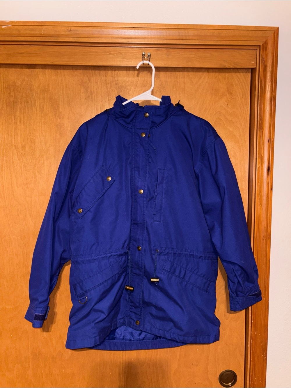 Vintage Eddie Bauer Women’s Blue Jacket Plaid Lined Hooded Outdoor Parka Medium